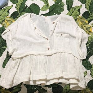 Free People Gauze Peplum Button-Front Top